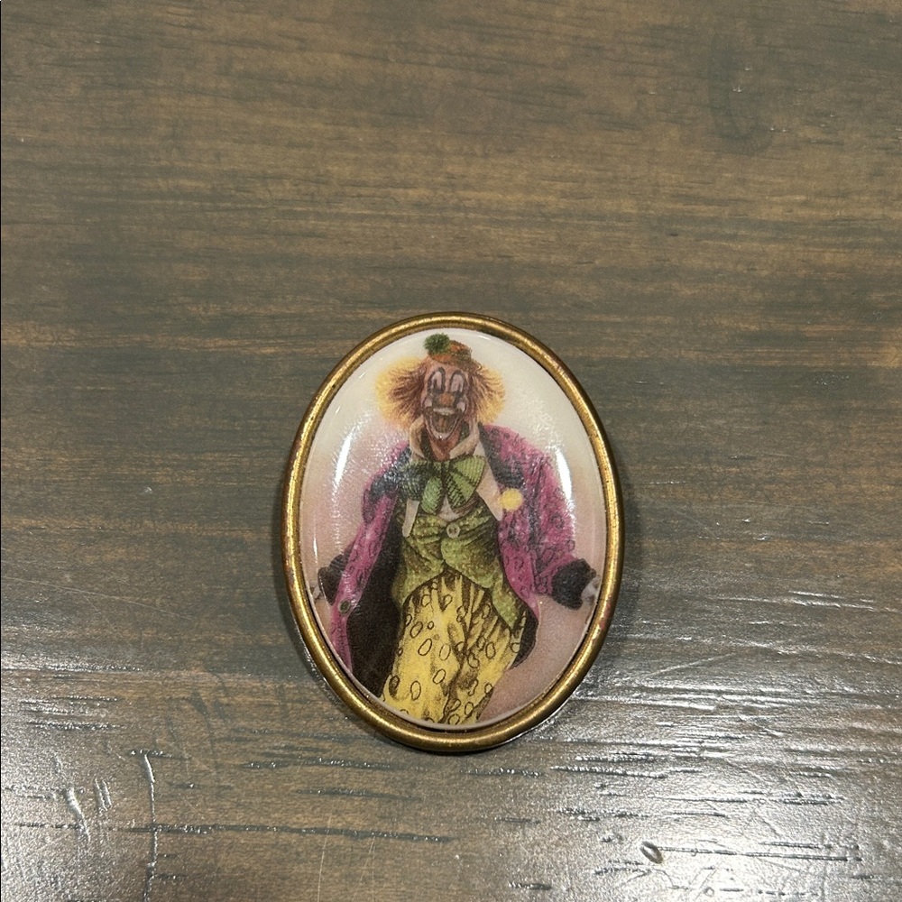Vintage Clown Brooch with Purple and Yellow Design